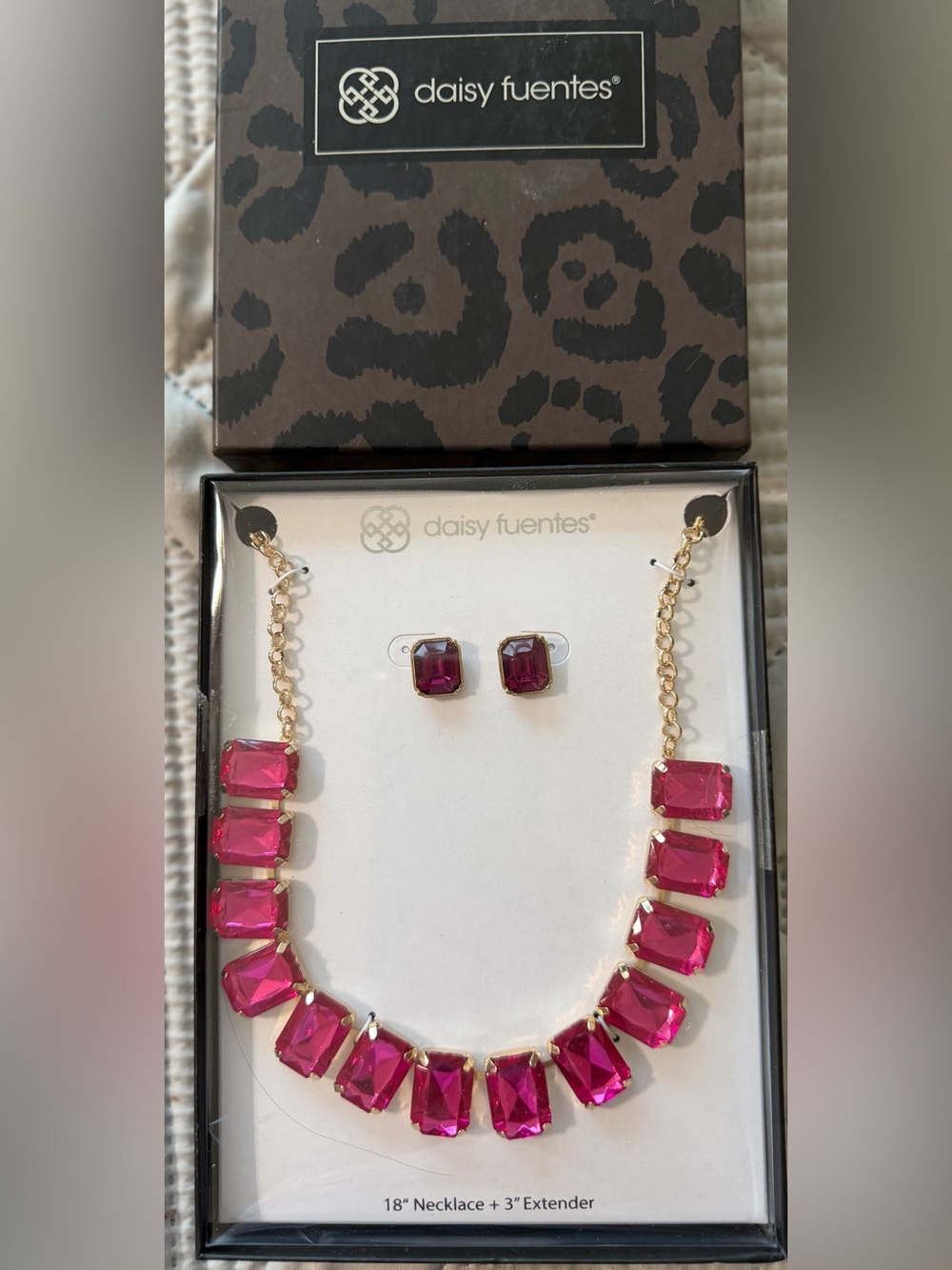 Daisy Fuentes Hot Pink Crystal Necklace with Matching Studs